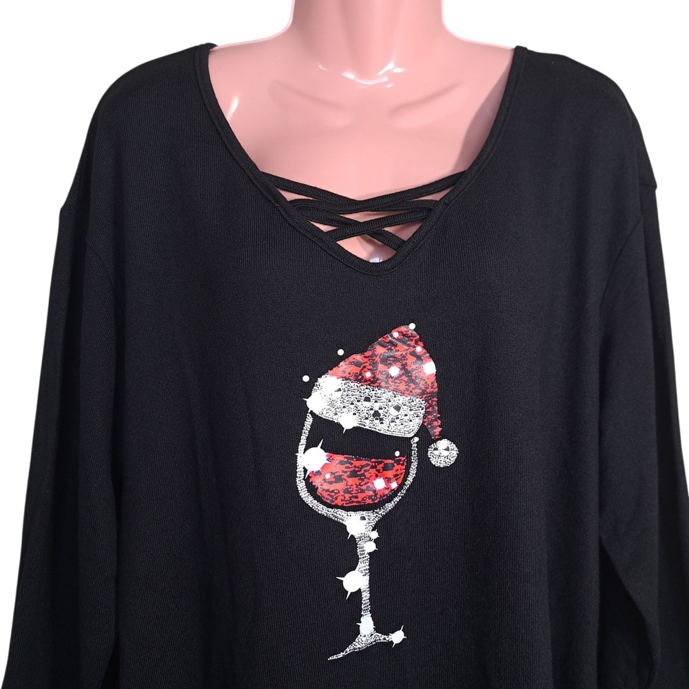 Noracora Women's Top/Dress V-Neck Black Size‎ XL Long Sleeves Christmas Wine